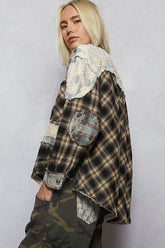 POL Lace Patchwork Plaid Oversized Shirt OutfitFlow